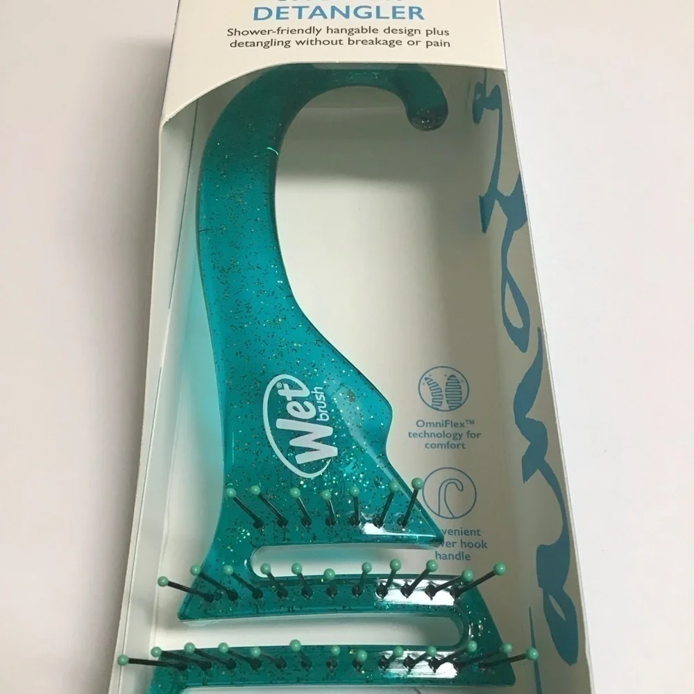 Wet Brush Shower Detangler GREEN GLITTER IntelliFlex Bristles Hanger Beach NEW